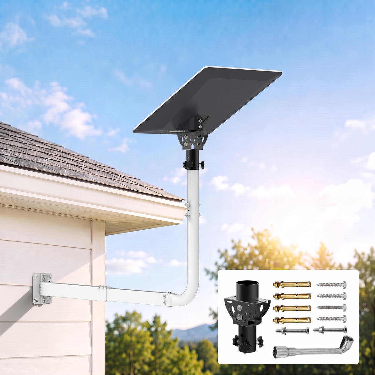 Starlink V5 / Gen 5 Long Wall Mount – White Base with Black Adapter, Adjustable 32.8" Extension, Works with Original V5 Pipe Adapter