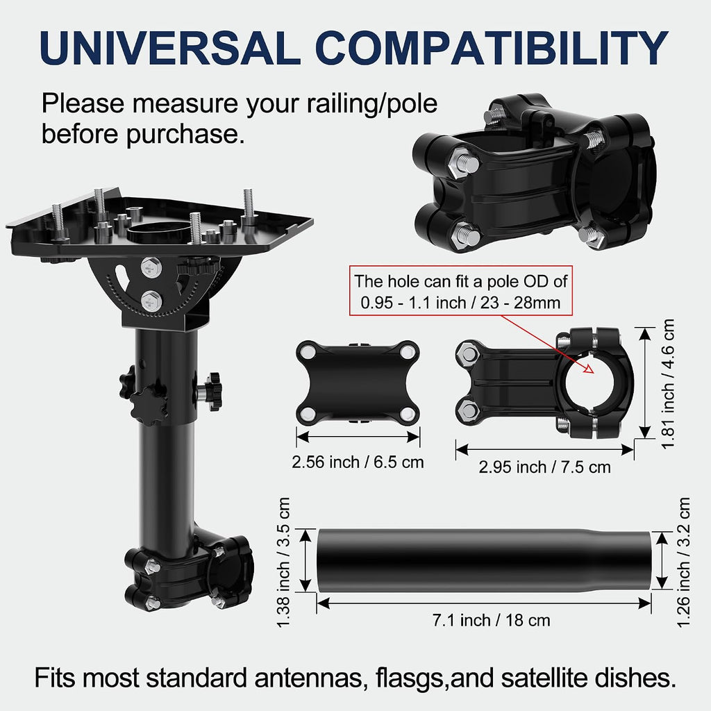 Starlink Gen 3 RV Ladder & Boat Rail Mount – 0.8–1.1" No-Drill Clamp with Adjustable Adapter
