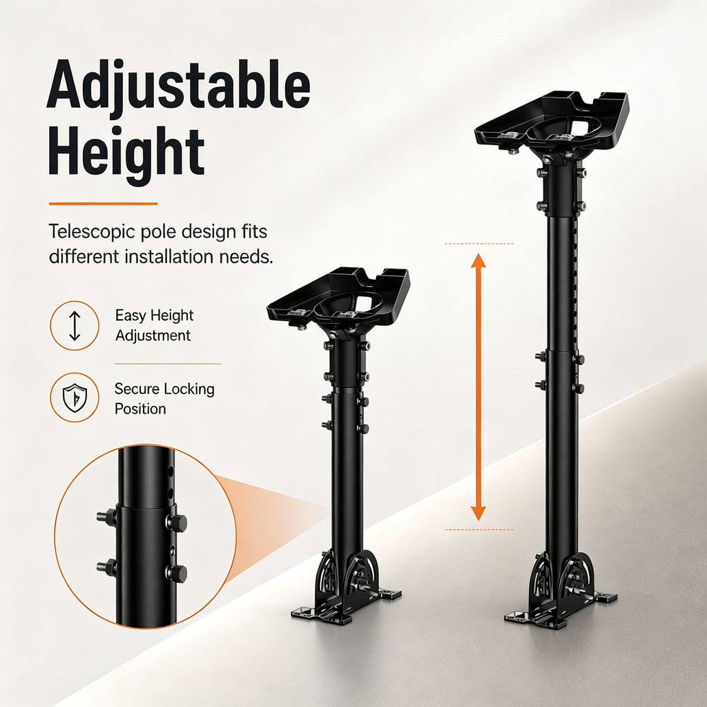 Starlink Gen 3 / Standard 4 / 4X / Enterprise Telescopic Roof Mount – Black Height-Adjustable Pole with Aluminum Ball Joint Adapter