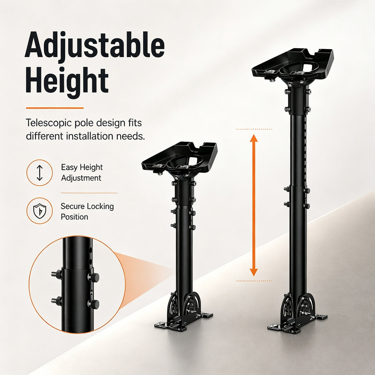 Starlink Gen 3 / Standard 4 / 4X / Enterprise Telescopic Roof Mount – Black Height-Adjustable Pole with Aluminum Ball Joint Adapter