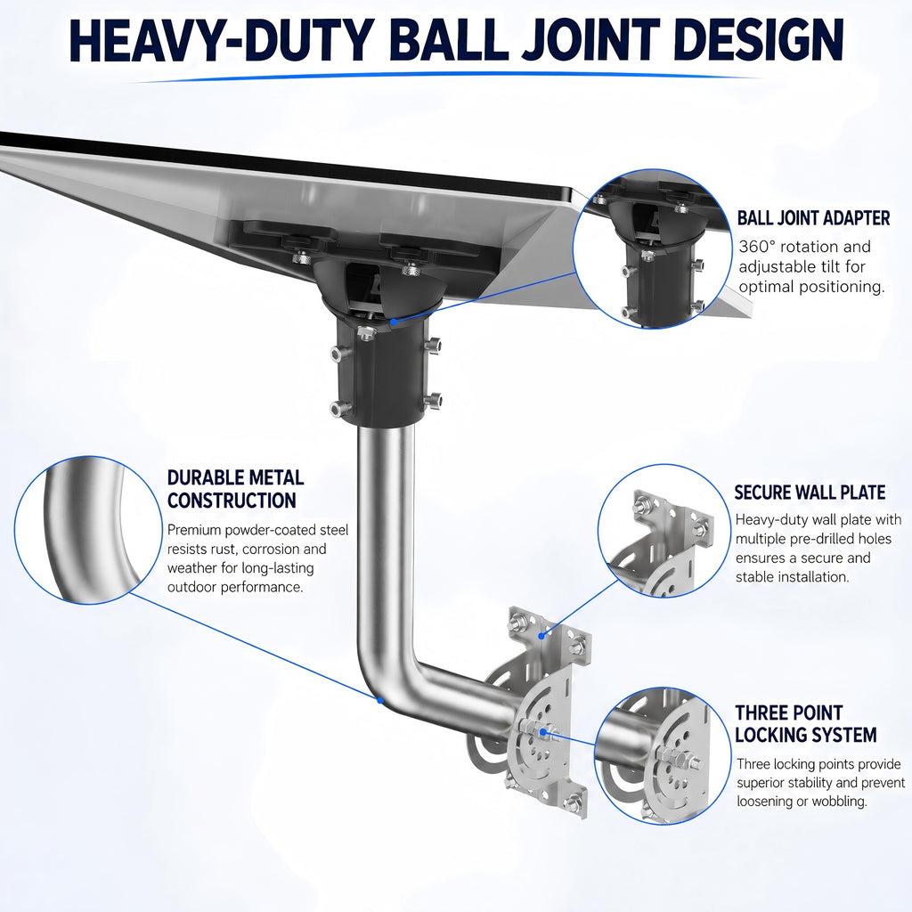 Starlink Gen 3 / Standard 4 / 4X / Enterprise Wall & Eave Mount – 300 mm Stainless Steel Pole with Black Aluminum Ball Joint Adapter