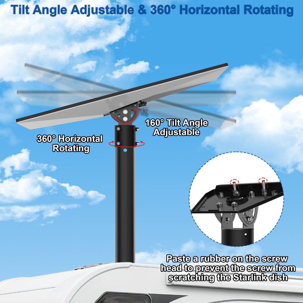 Starlink Gen 3 Pipe Adapter – Black 160° Tilt Mount for Poles Up to 2.05" / 52 mm