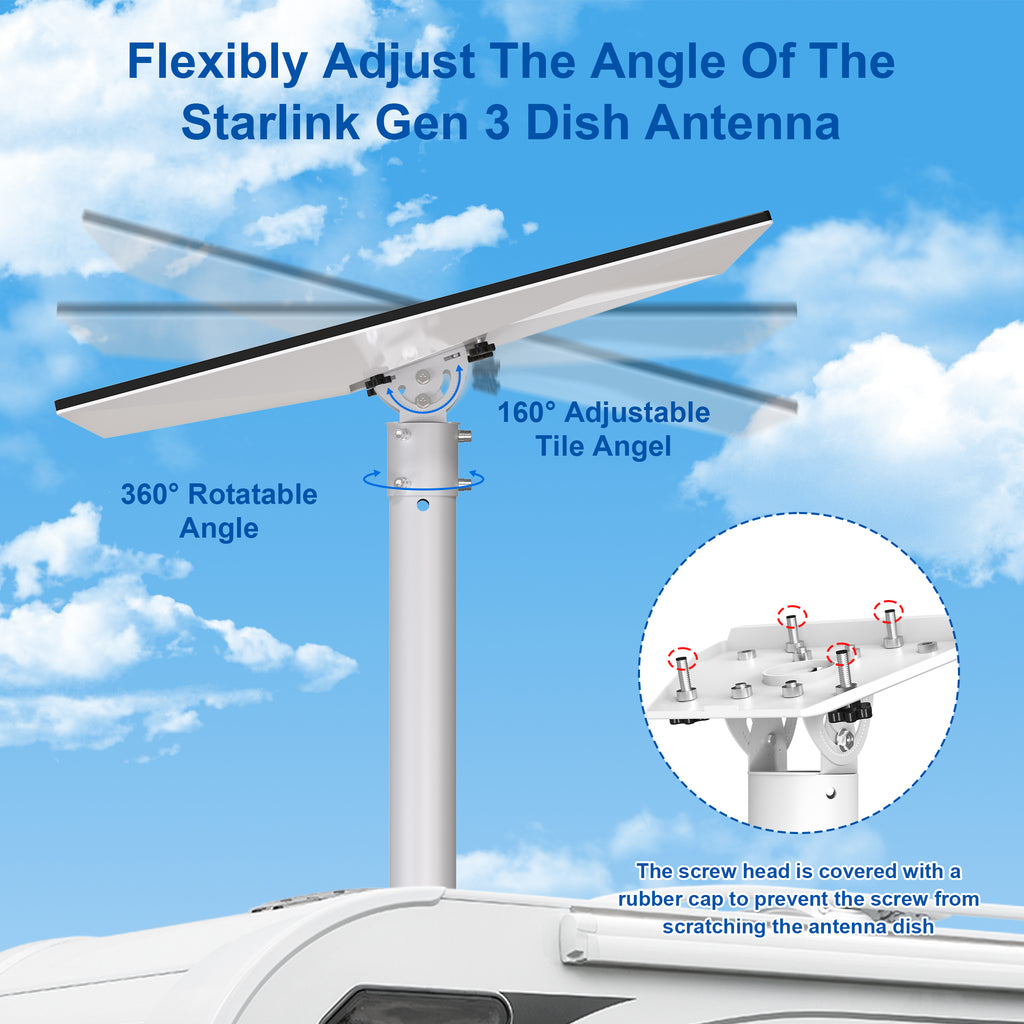 Starlink Gen 3 / Standard 4 / 4X / Enterprise Pipe Adapter – White Adjustable Mount for Poles Up to 2.05" / 52 mm