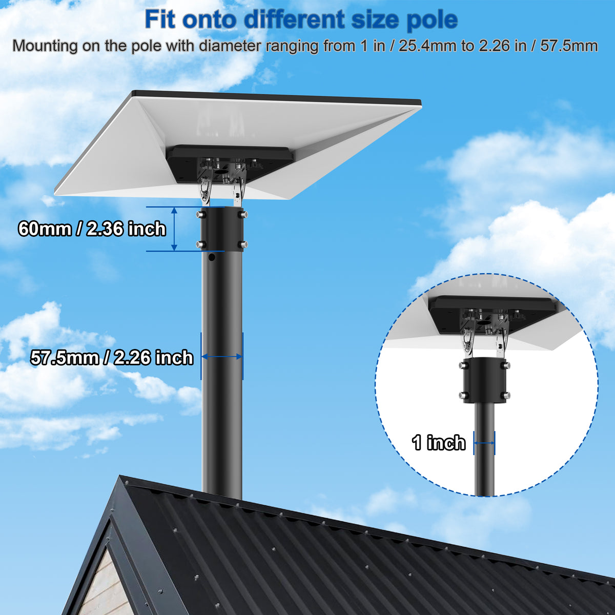 Starlink Gen 3 Pipe Adapter – Black 160° Tilt Mount for Poles Up to 2.05" / 52 mm