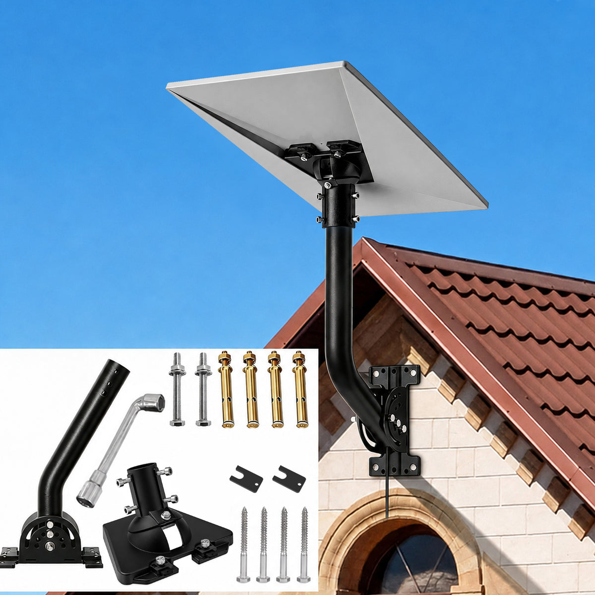 Starlink Gen 3 Wall Mount – 300 mm Black Powder-Coated J-Pole with Multi-Angle Ball Joint Adapter