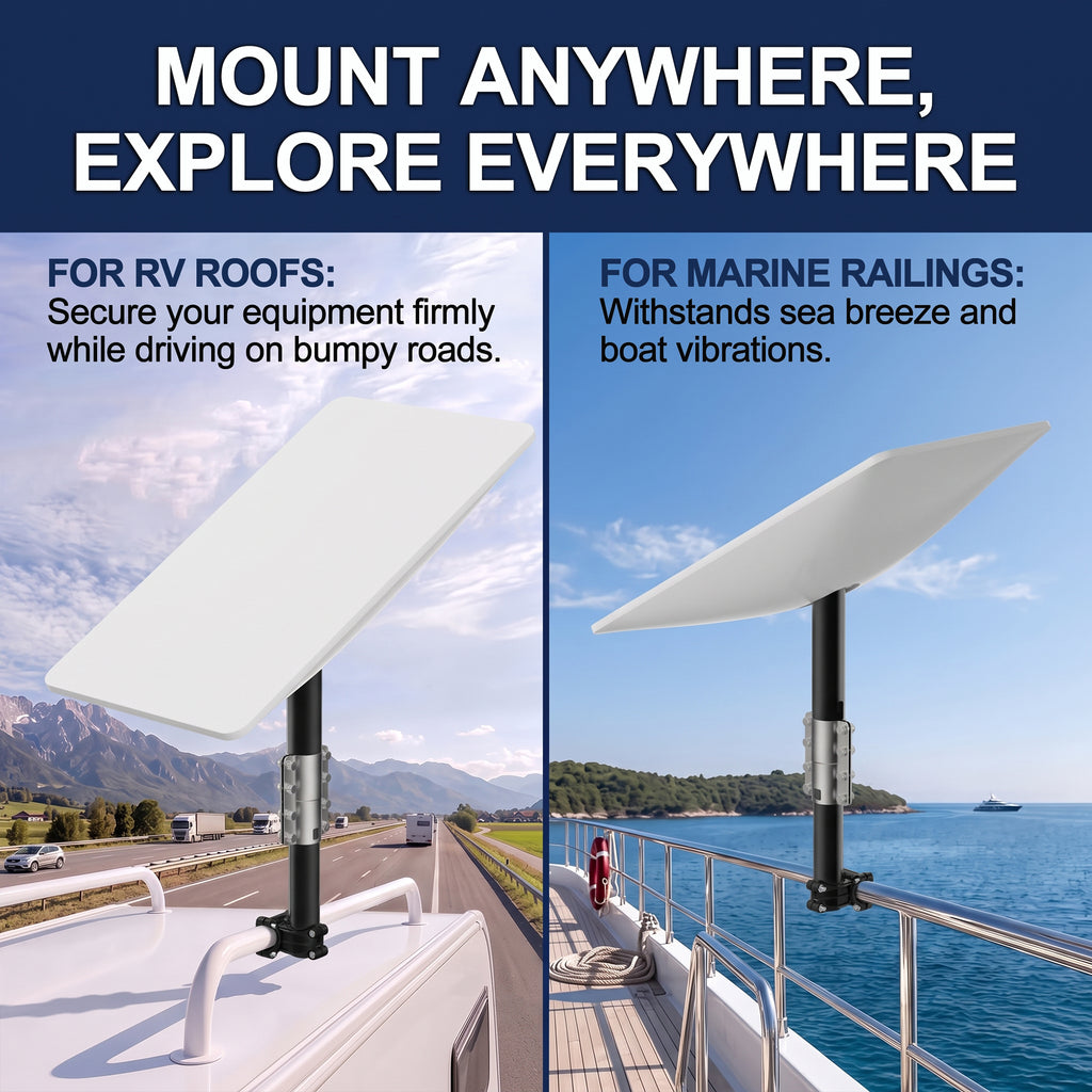 Starlink Gen 2 RV Ladder & Boat Rail Mount – 0.8–1.1" Clamp with Tilt Adjustable Pole Adapter