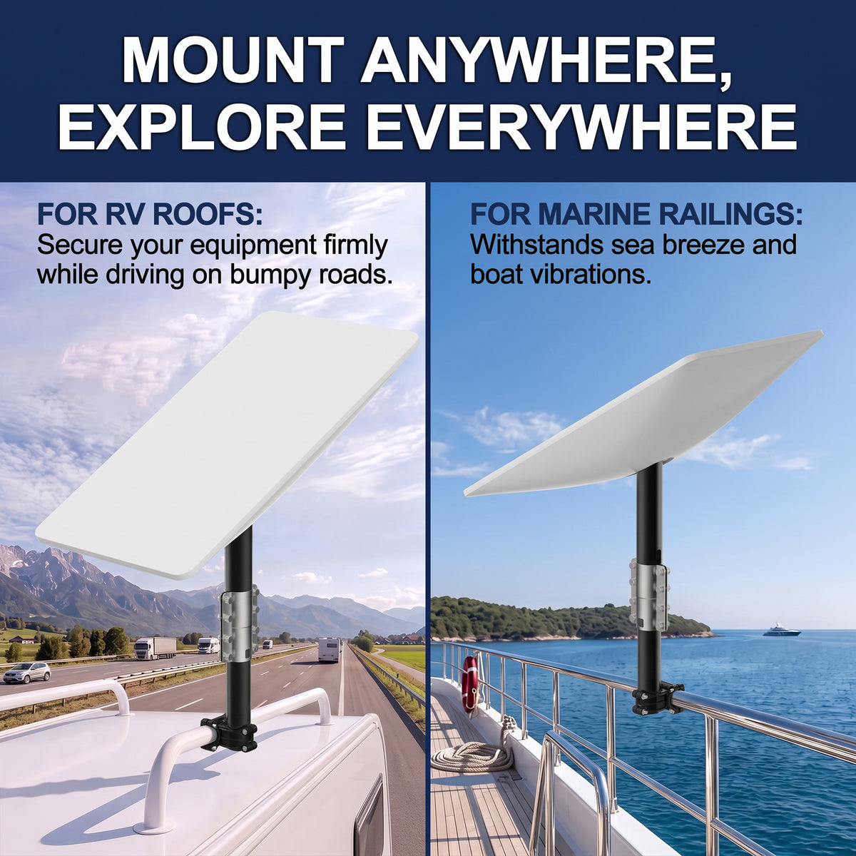 Starlink Gen 2 RV Ladder & Boat Rail Mount – 0.8–1.1" Clamp with Tilt Adjustable Pole Adapter