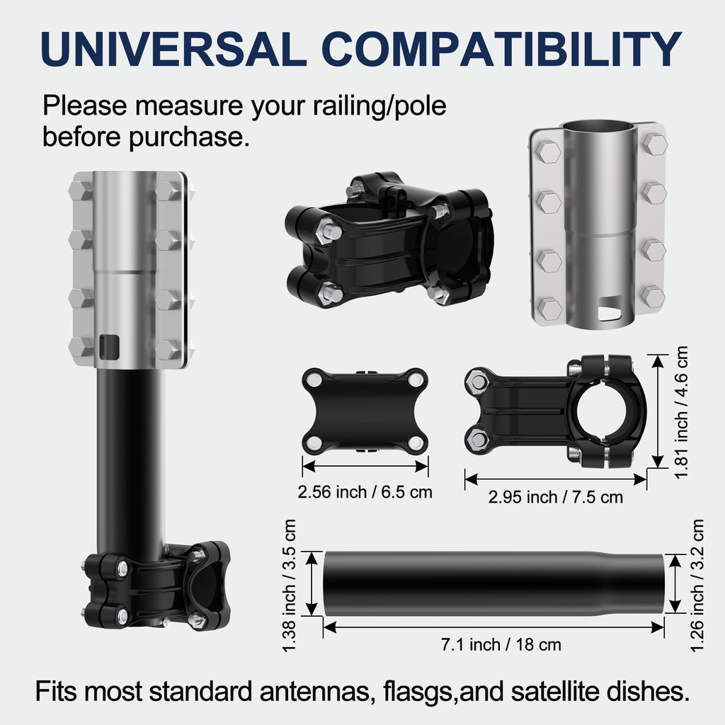 Starlink Gen 2 RV Ladder & Boat Rail Mount – 0.8–1.1" Clamp with Tilt Adjustable Pole Adapter