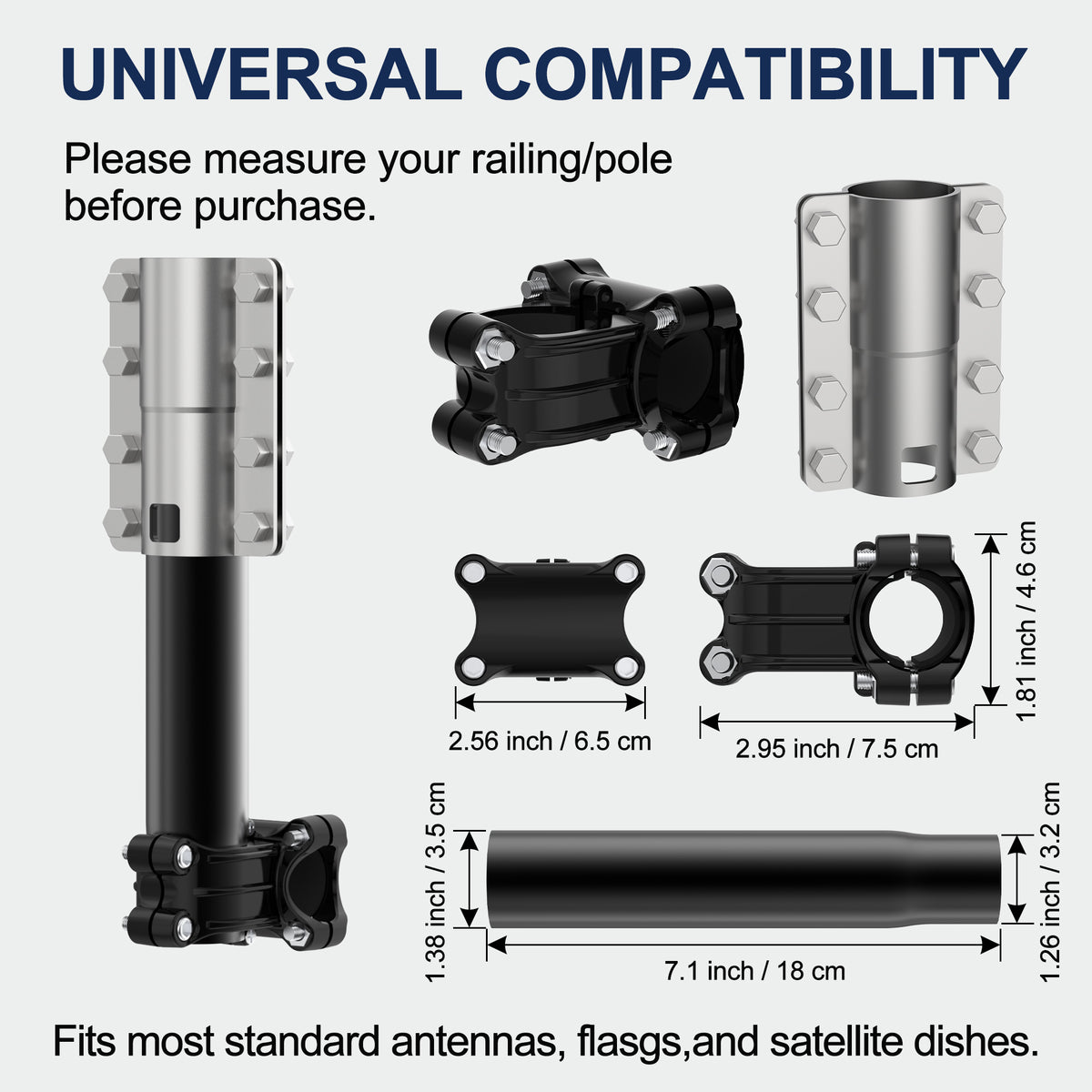 Starlink Gen 2 RV Ladder & Boat Rail Mount – 0.8–1.1" Clamp with Tilt Adjustable Pole Adapter