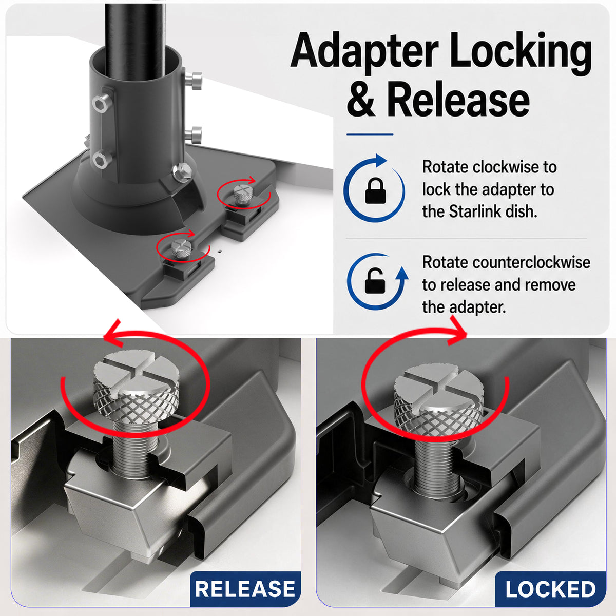 Starlink Gen 3 Ball Joint Adapter – Black Aluminum Multi-Angle Mount for Poles Up to 2.0"