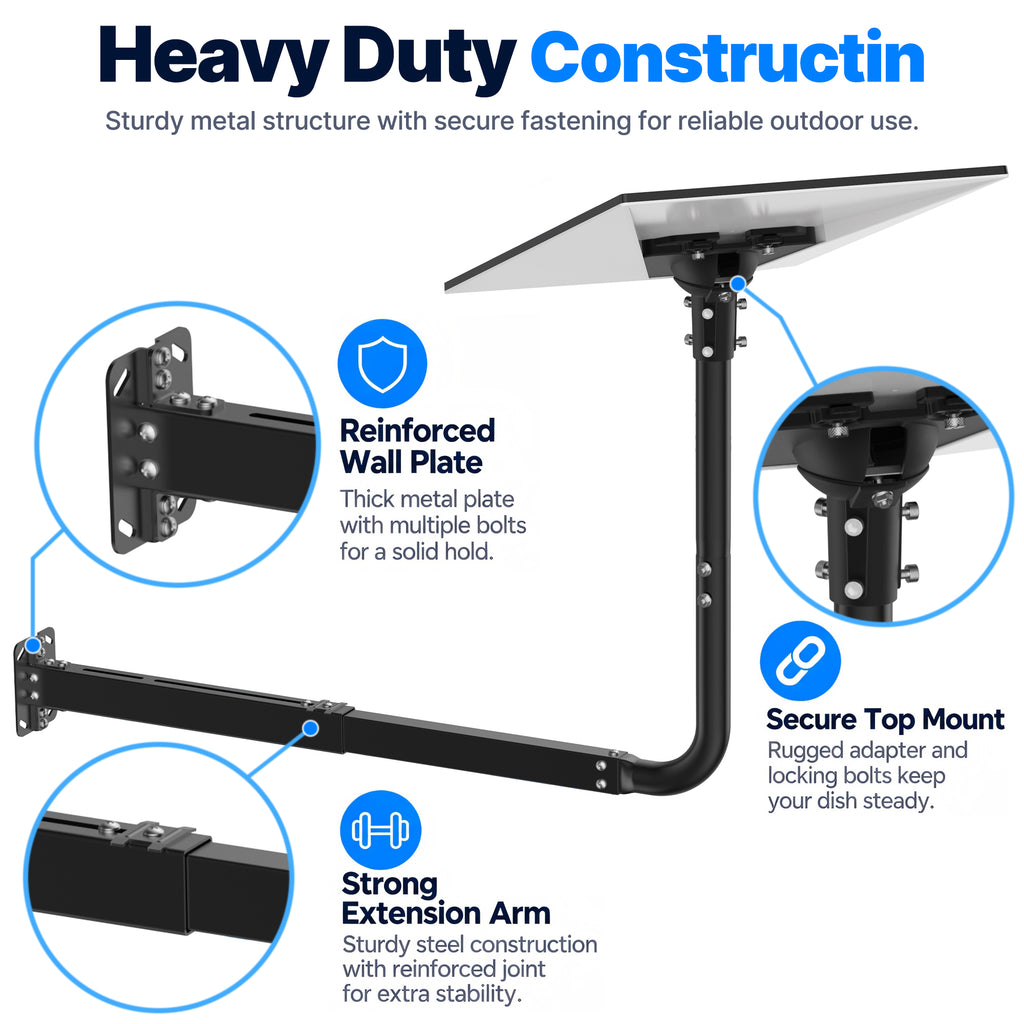 Starlink Gen 3 Extendable Long Wall Mount – 32.8" Black Pole with Multi-Angle Ball Joint Adapter
