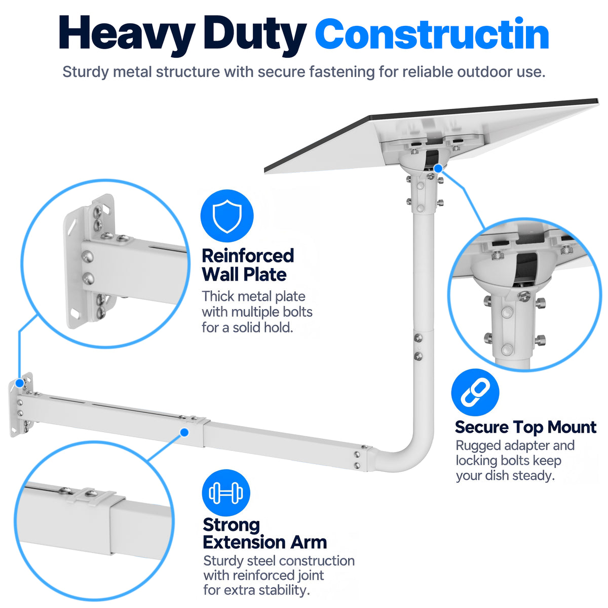 Starlink Gen 3 Extendable Long Wall Mount – White Pole with Multi-Angle Ball Joint Adapter