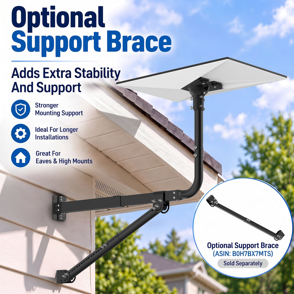 Starlink Gen 3 Extendable Long Wall Mount – 32.8" Black Pole with Multi-Angle Ball Joint Adapter