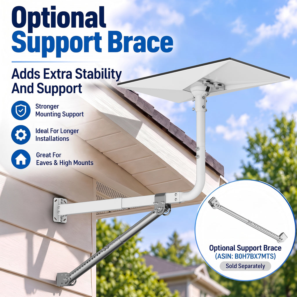 Starlink Gen 3 Extendable Long Wall Mount – White Pole with Multi-Angle Ball Joint Adapter