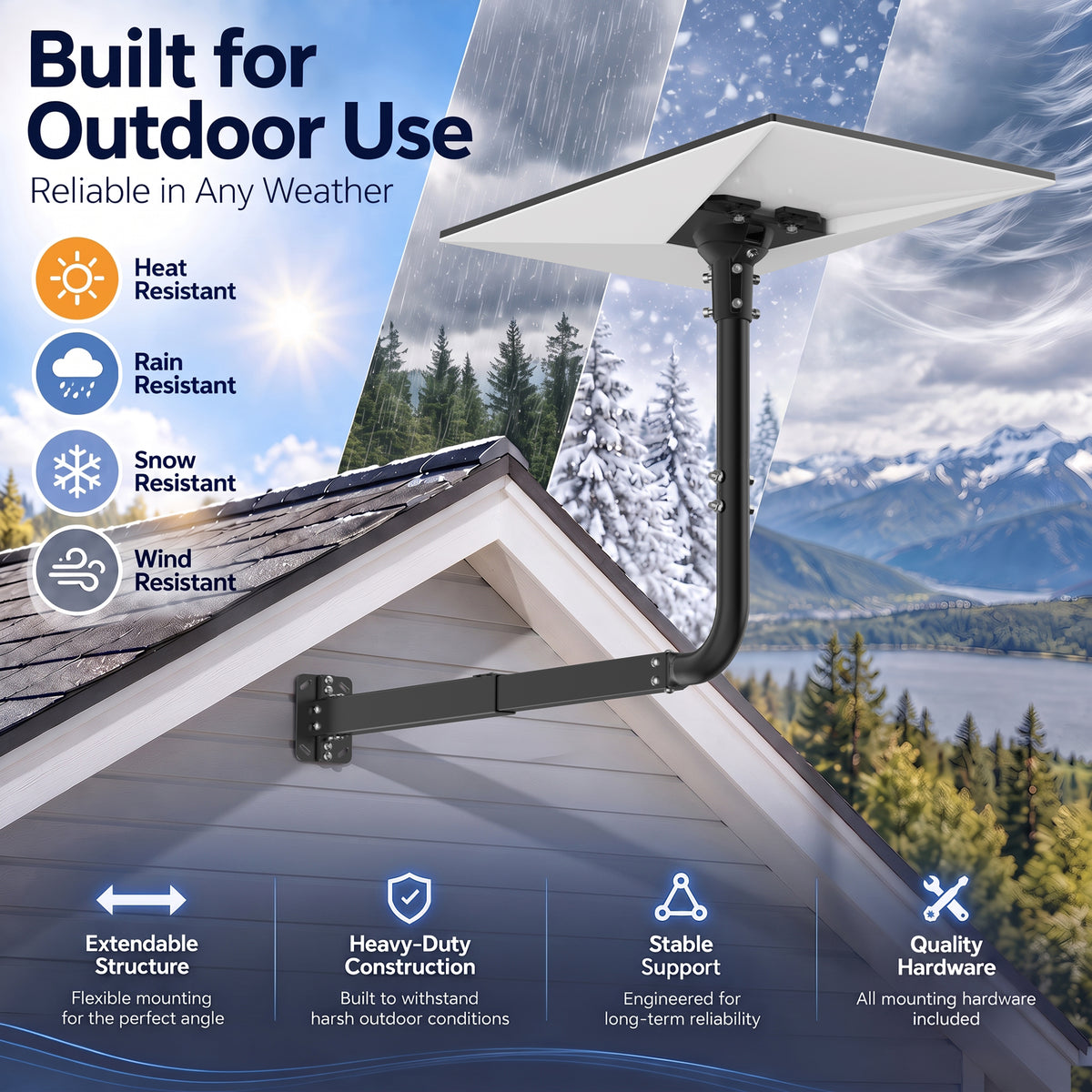 Starlink Gen 3 Extendable Long Wall Mount – 32.8" Black Pole with Multi-Angle Ball Joint Adapter