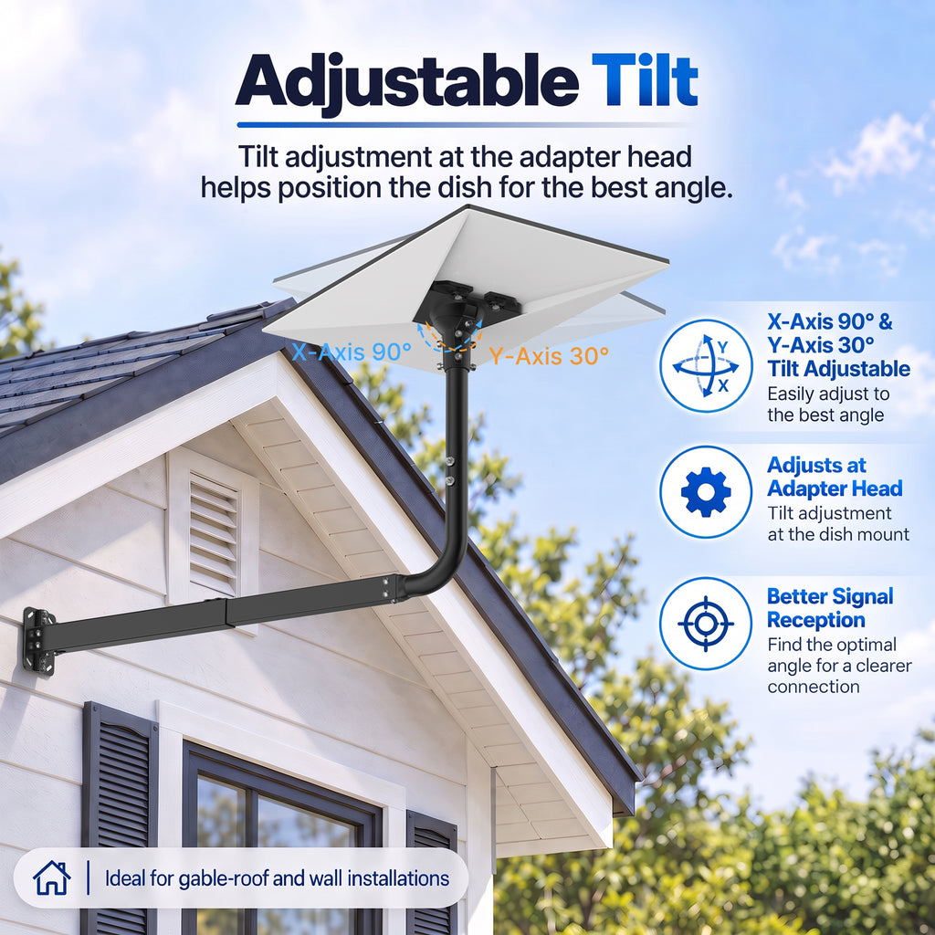 Starlink Gen 3 Extendable Long Wall Mount – 32.8" Black Pole with Multi-Angle Ball Joint Adapter