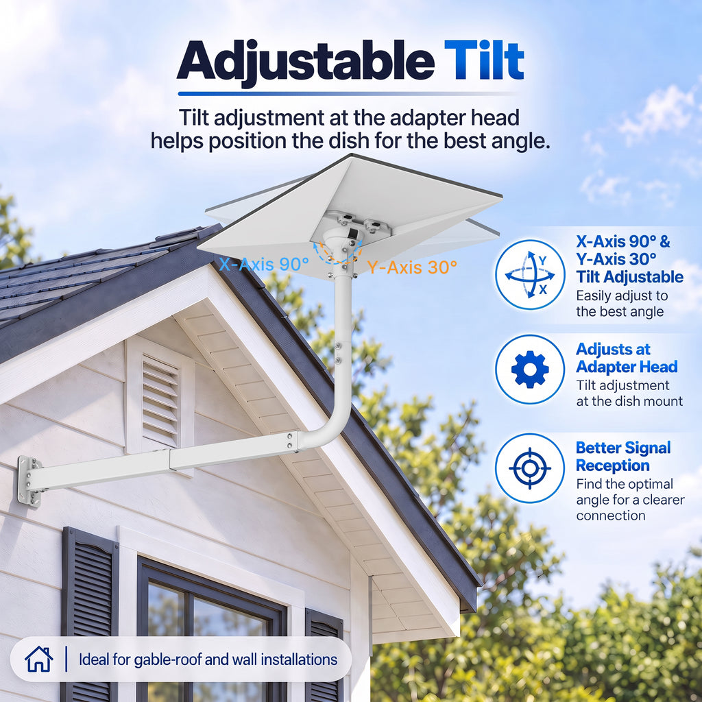 Starlink Gen 3 Extendable Long Wall Mount – White Pole with Multi-Angle Ball Joint Adapter