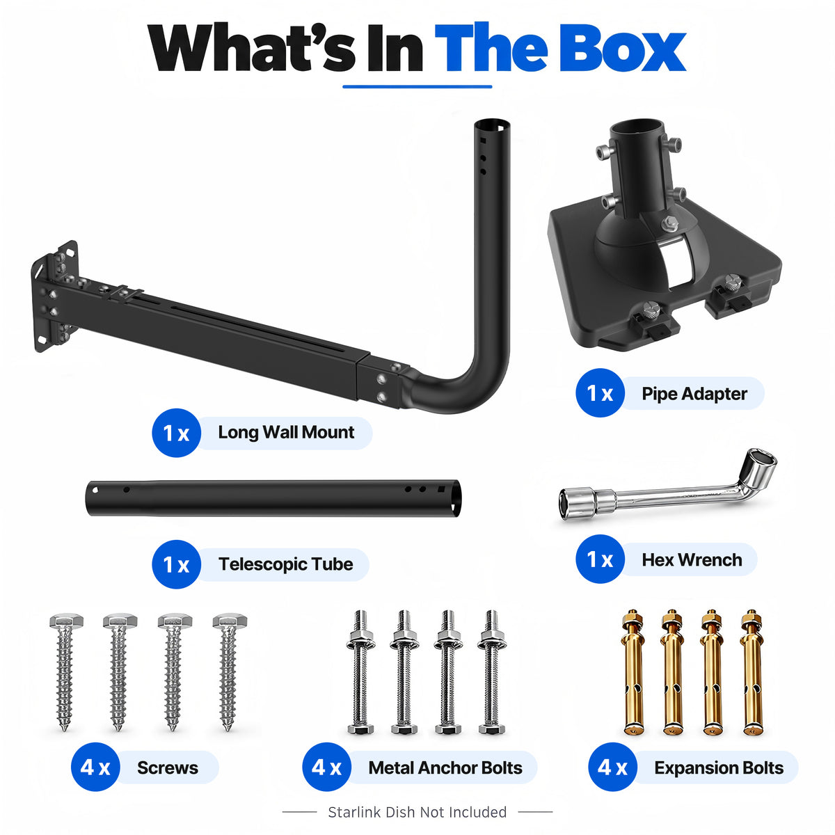 Starlink Gen 3 Extendable Long Wall Mount – 32.8" Black Pole with Multi-Angle Ball Joint Adapter