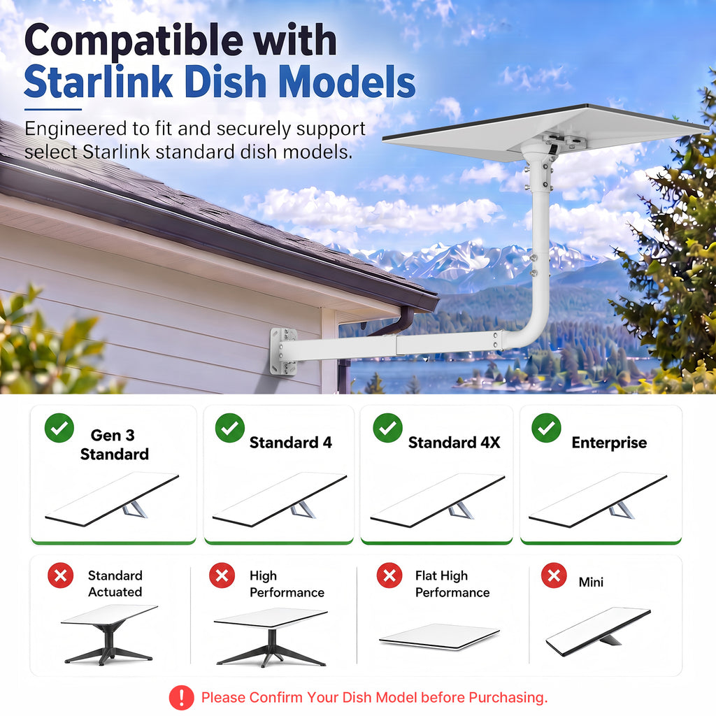 Starlink Gen 3 Extendable Long Wall Mount – White Pole with Multi-Angle Ball Joint Adapter