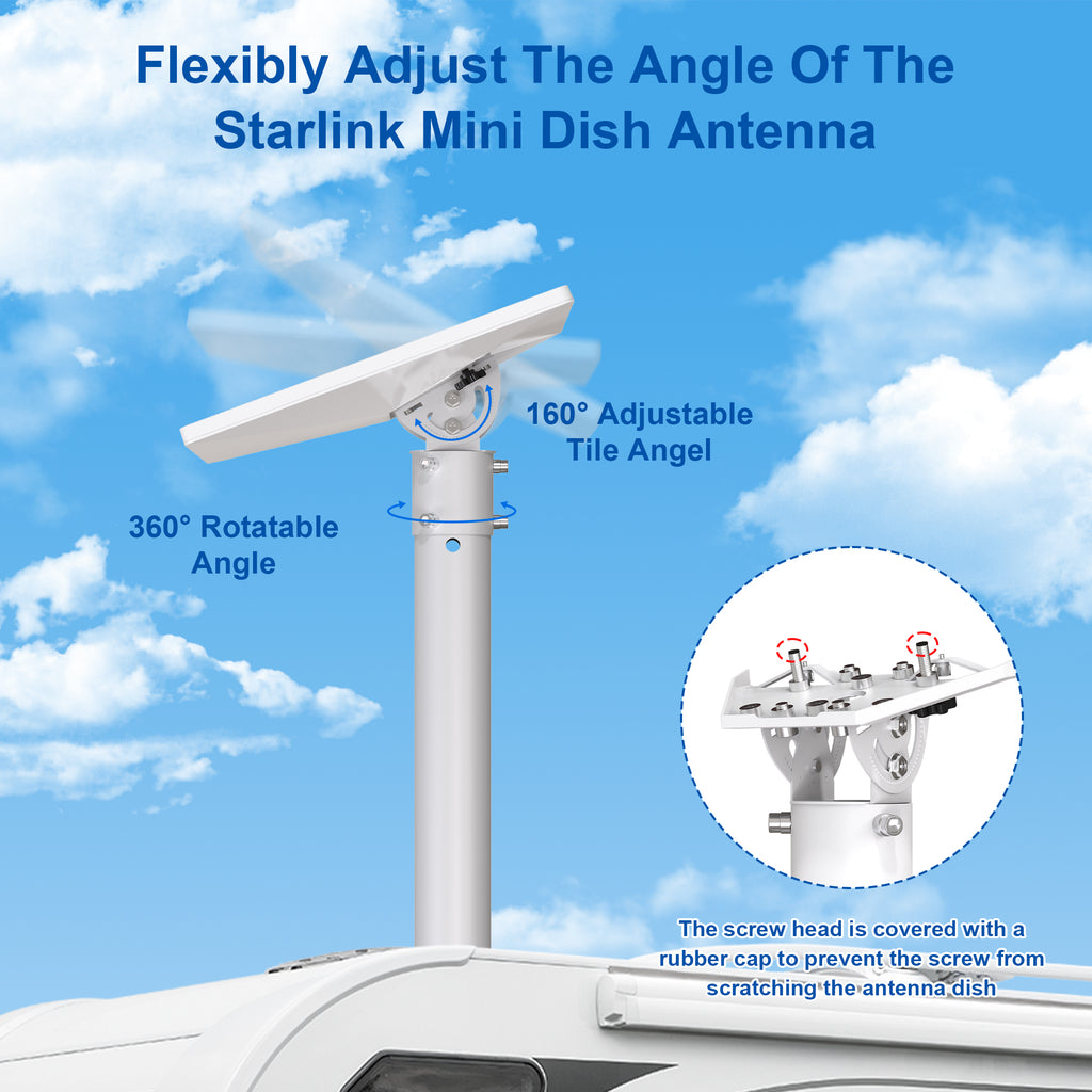 Starlink Mini Pipe Adapter – White Adjustable Tilt Mount for Poles Up to 2.05" / 52 mm