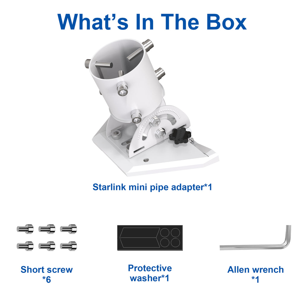Starlink Mini Pipe Adapter – White Adjustable Tilt Mount for Poles Up to 2.05" / 52 mm