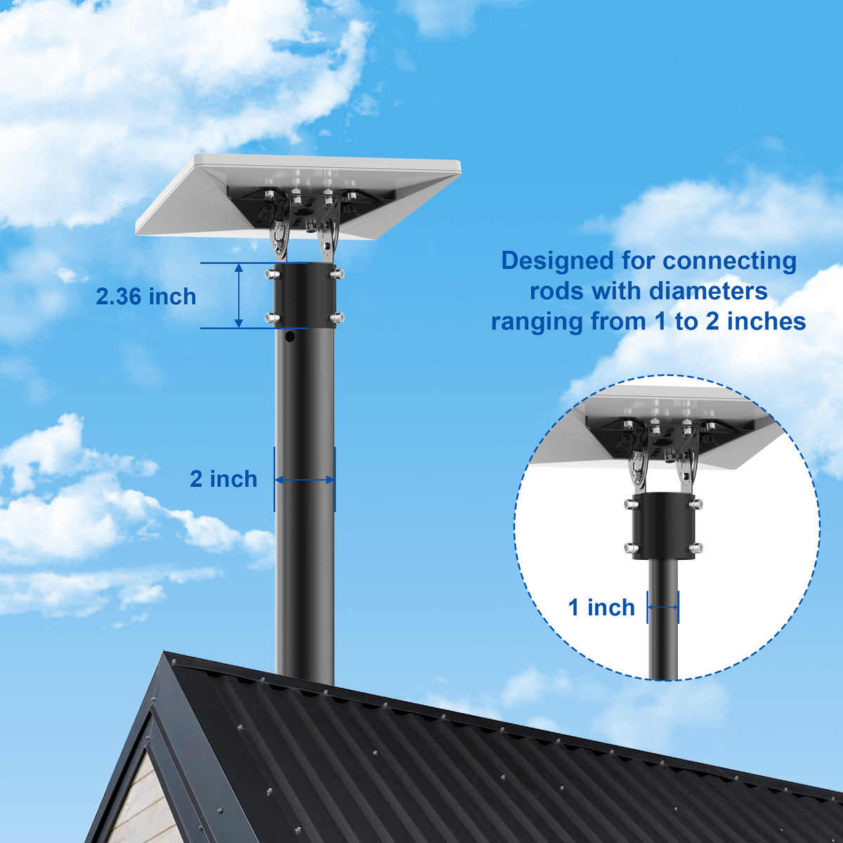 Starlink Mini Pipe Adapter – Black Adjustable Tilt Mount for Poles Up to 2.05" / 52 mm