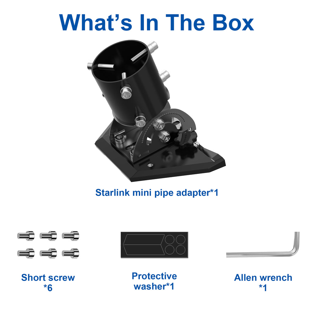Starlink Mini Pipe Adapter – Black Adjustable Tilt Mount for Poles Up to 2.05" / 52 mm