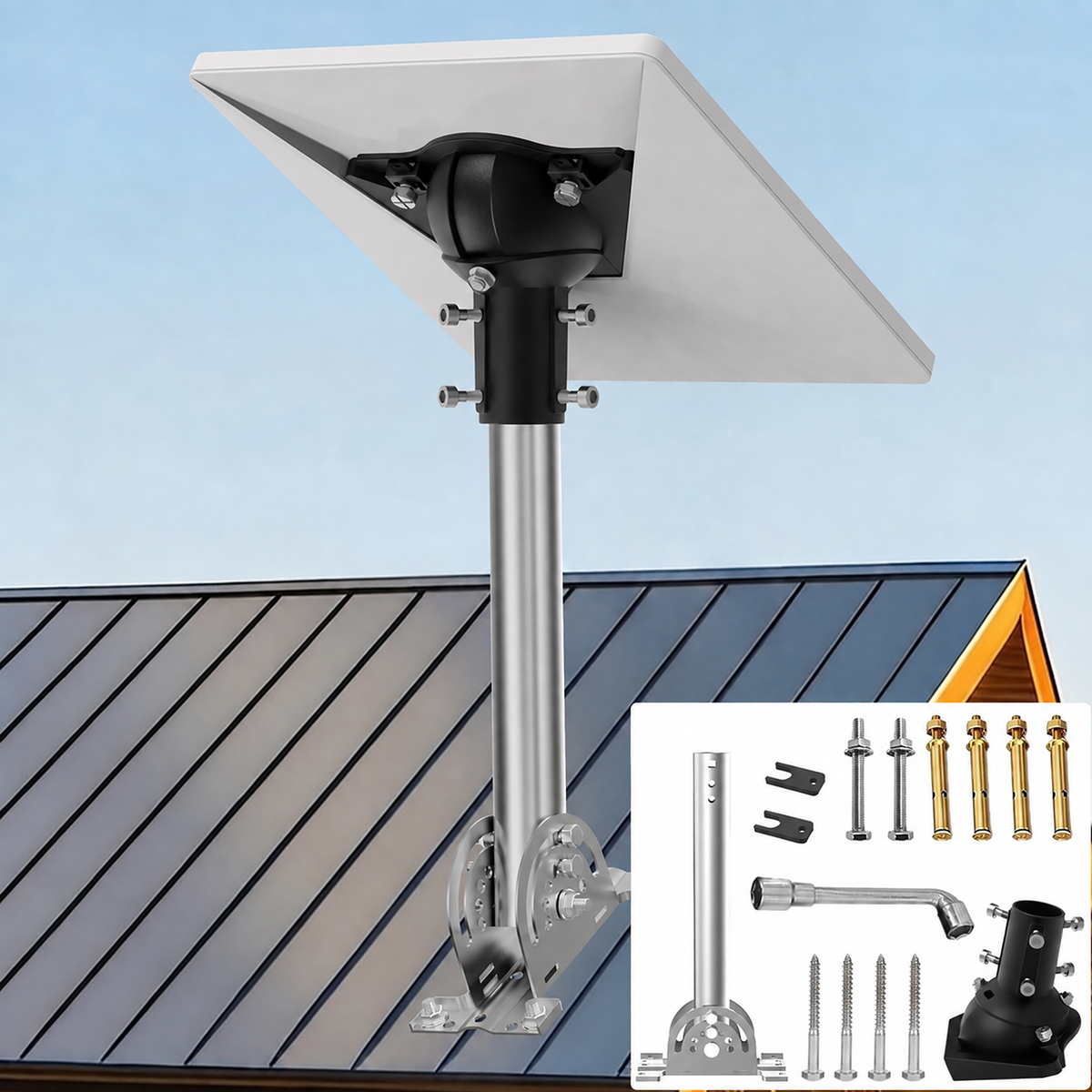 Starlink Mini Roof Mount – 290 mm Stainless Steel Pole with Black Multi-Angle Ball Joint Adapter