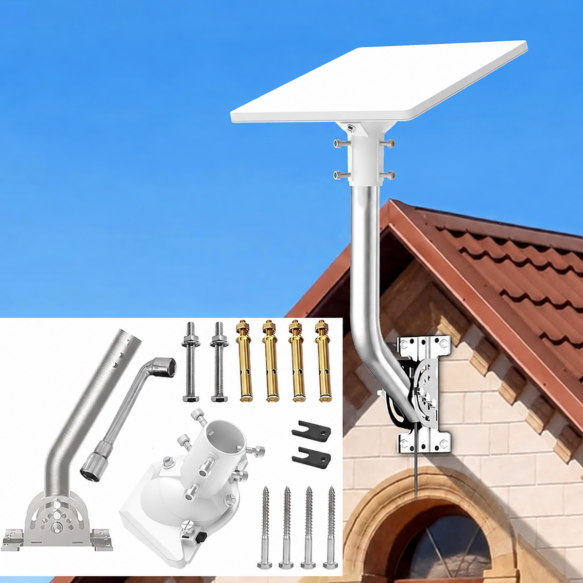 Starlink Mini Wall Mount – 265 mm Stainless Steel J-Pole with White Multi-Angle Ball Joint Adapter