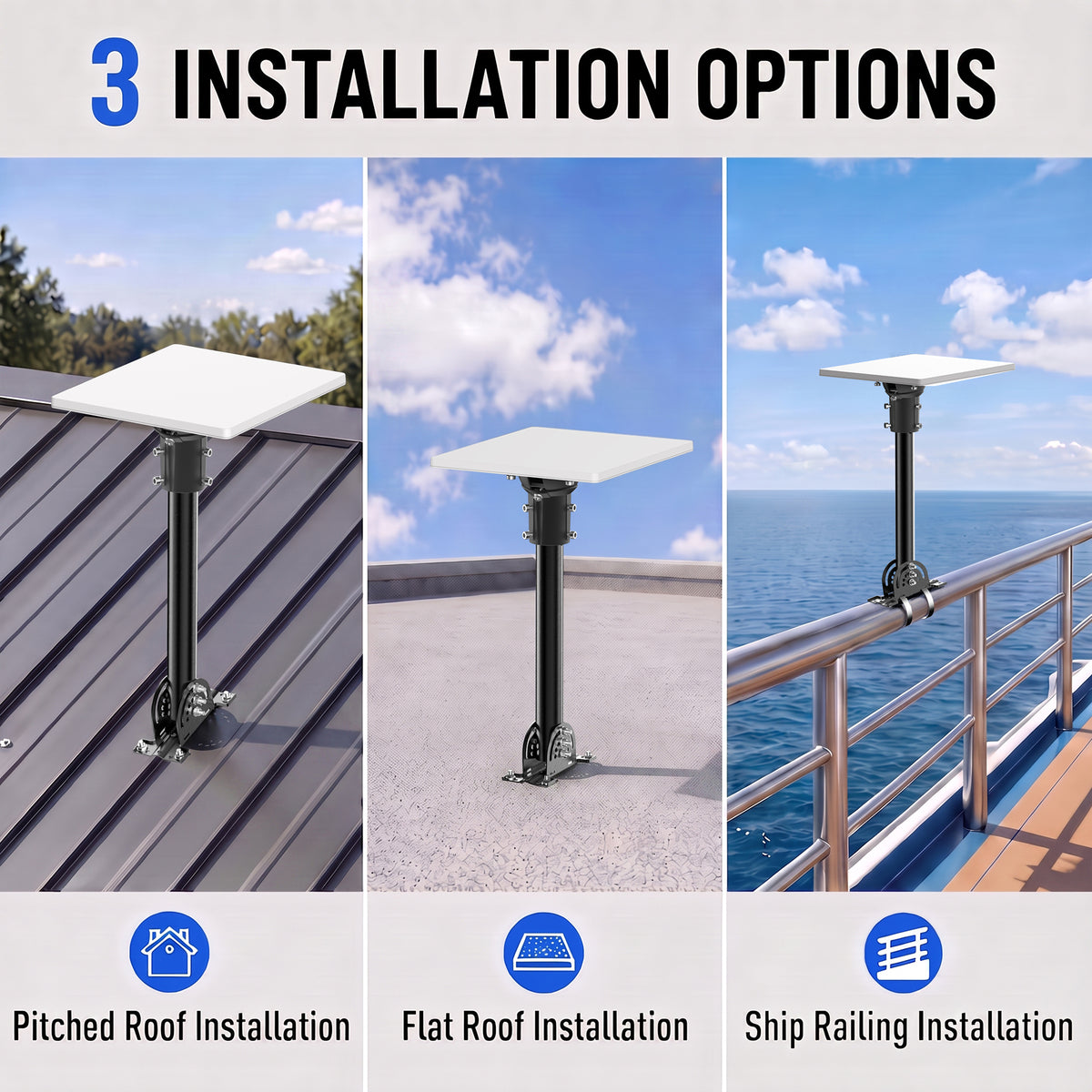 Starlink Mini Roof Mount – 290 mm Black Powder-Coated Pole with Multi-Angle Ball Joint Adapter