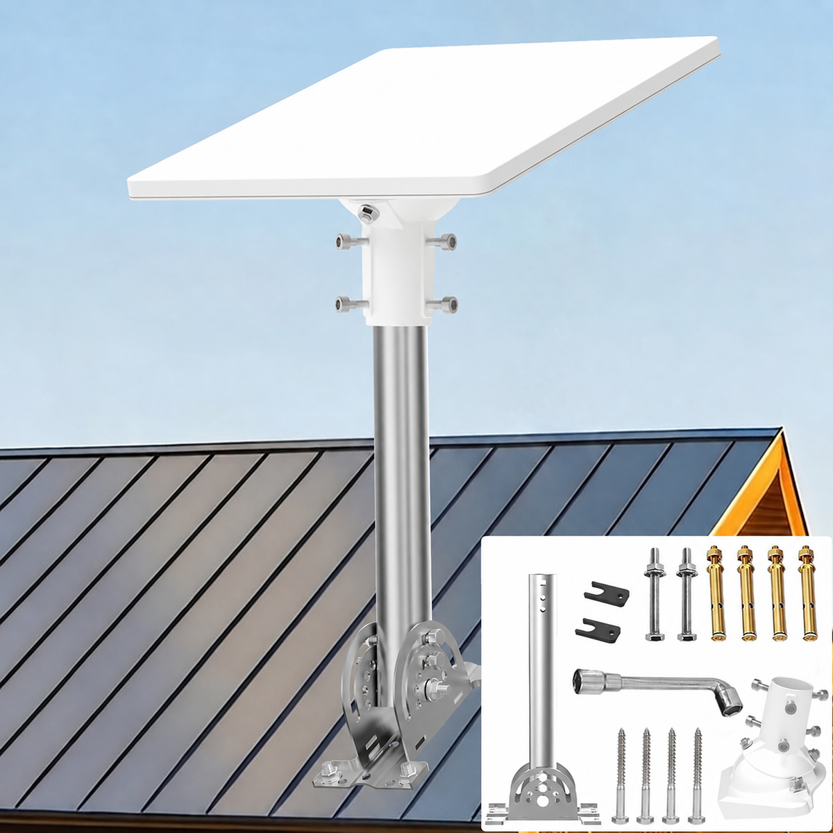 Starlink Mini Roof Mount – 290 mm Stainless Steel Pole with White Multi-Angle Ball Joint Adapter