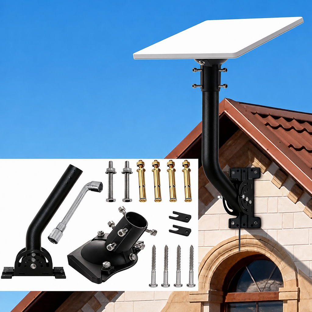 Starlink Mini Wall Mount – 265 mm Black Powder-Coated J-Pole with Multi-Angle Ball Joint Adapter