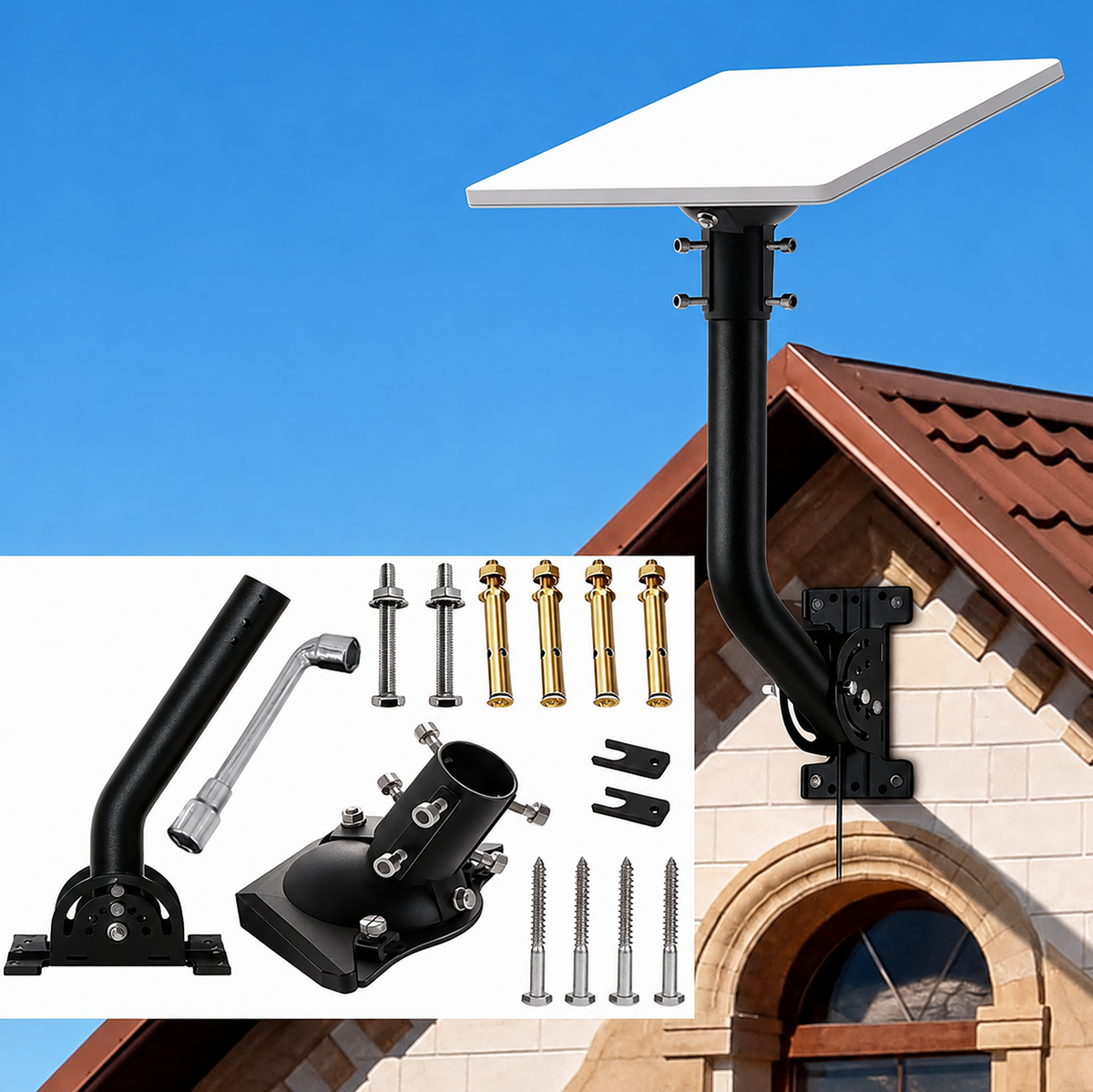 Starlink Mini Wall Mount – 265 mm Black Powder-Coated J-Pole with Multi-Angle Ball Joint Adapter