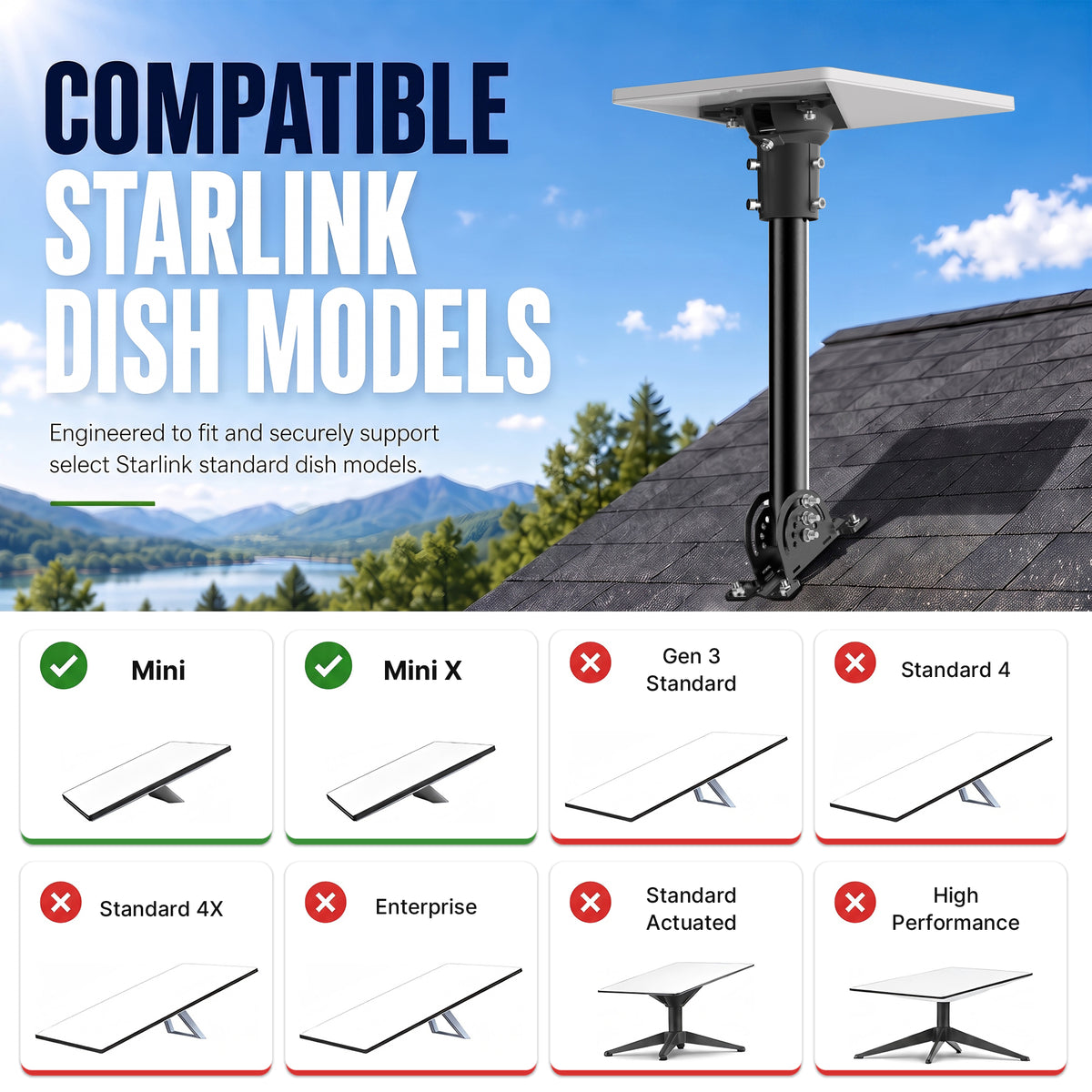 Starlink Mini Roof Mount – 290 mm Black Powder-Coated Pole with Multi-Angle Ball Joint Adapter
