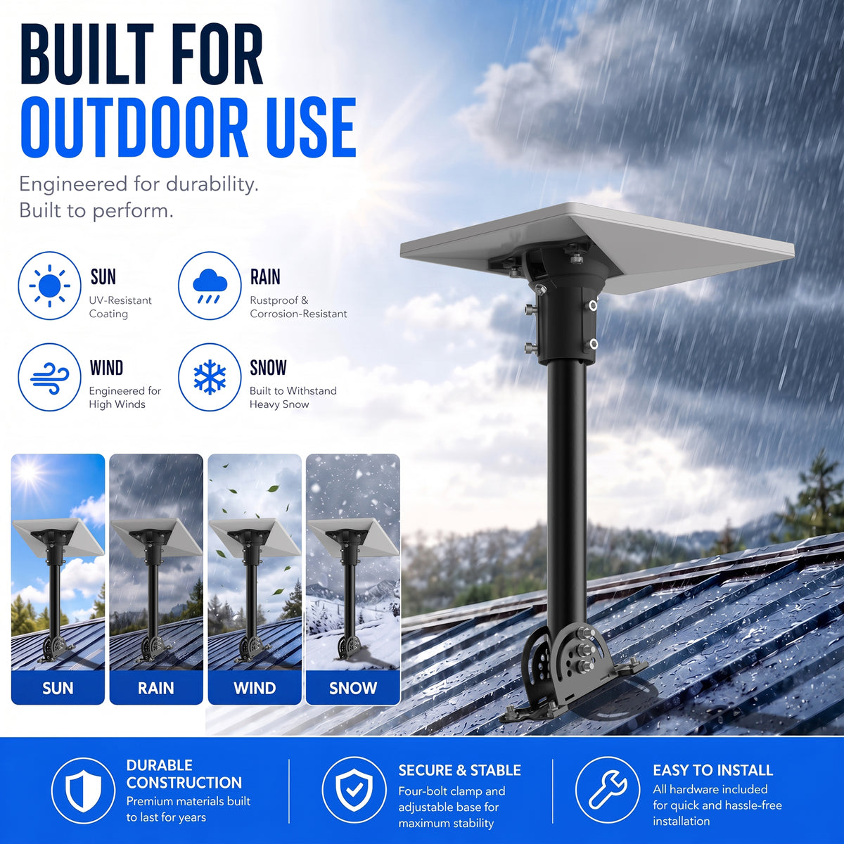 Starlink Mini Roof Mount – 290 mm Black Powder-Coated Pole with Multi-Angle Ball Joint Adapter