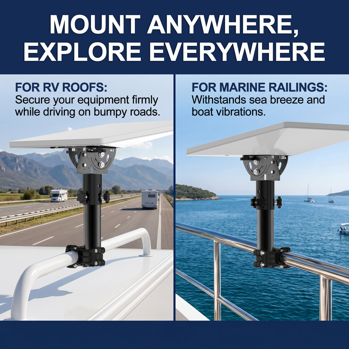 Starlink Mini RV Ladder, Roof Rack & Boat Rail Mount – 0.8–1.1" Adjustable Pole Clamp