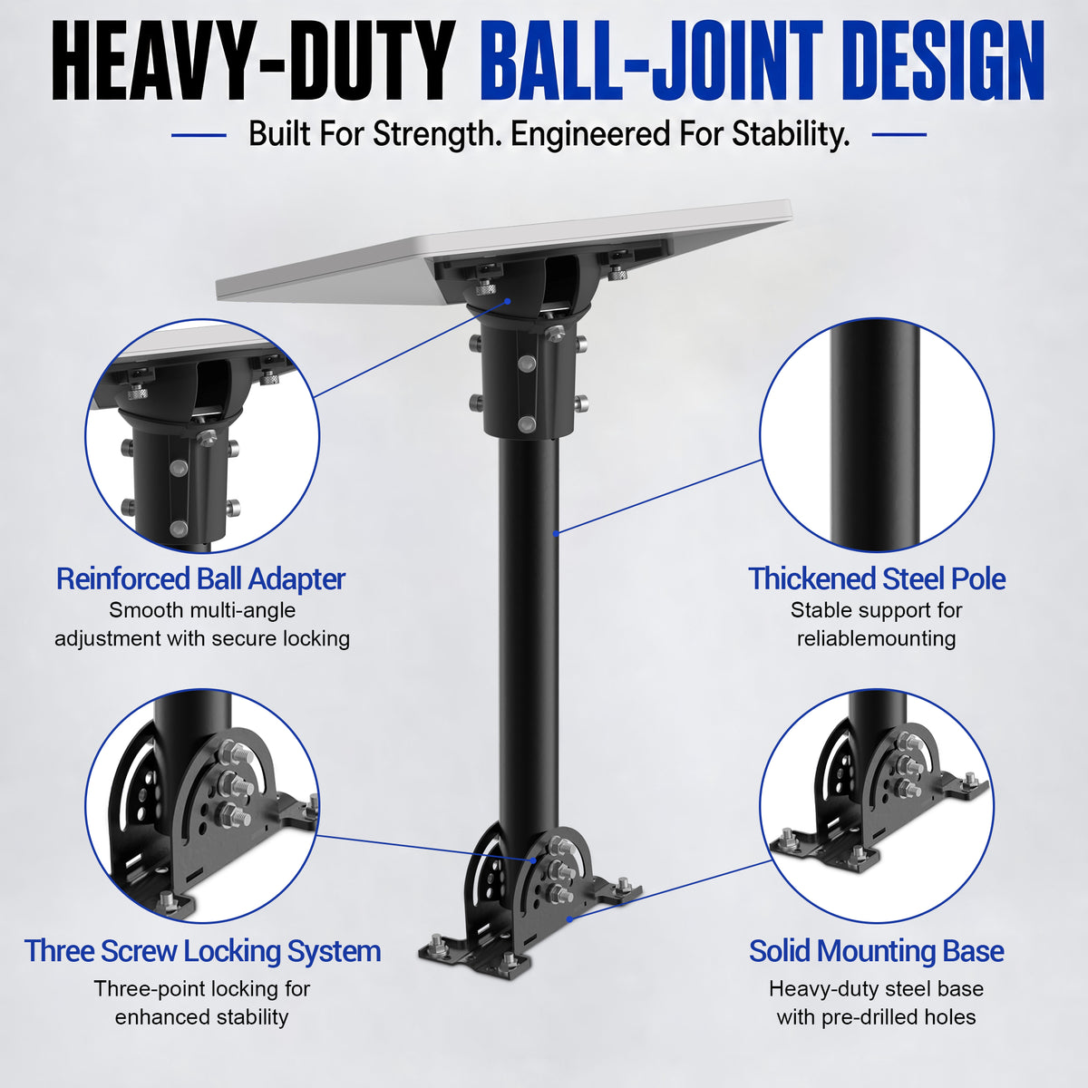 Starlink Mini Roof Mount – 290 mm Black Powder-Coated Pole with Multi-Angle Ball Joint Adapter