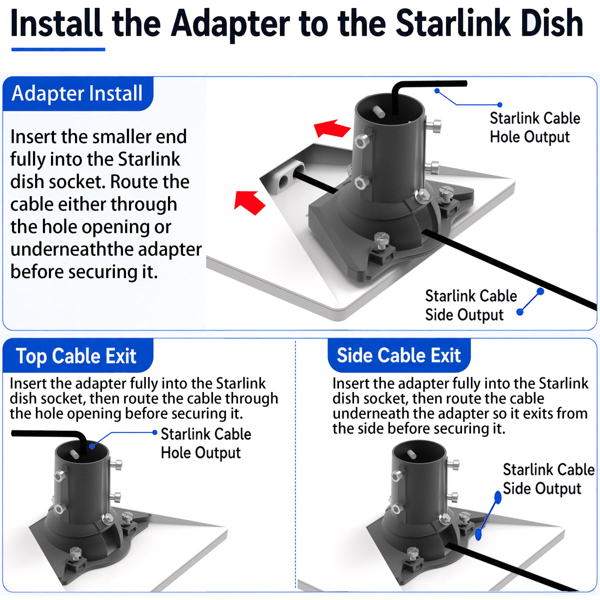 Starlink Mini Ball Joint Adapter – Black Aluminum Multi-Angle Mount for Poles Up to 2.0" / 50.5 mm