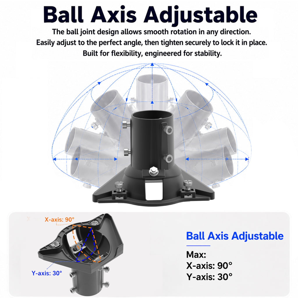 Starlink Mini Ball Joint Adapter – Black Aluminum Multi-Angle Mount for Poles Up to 2.0" / 50.5 mm