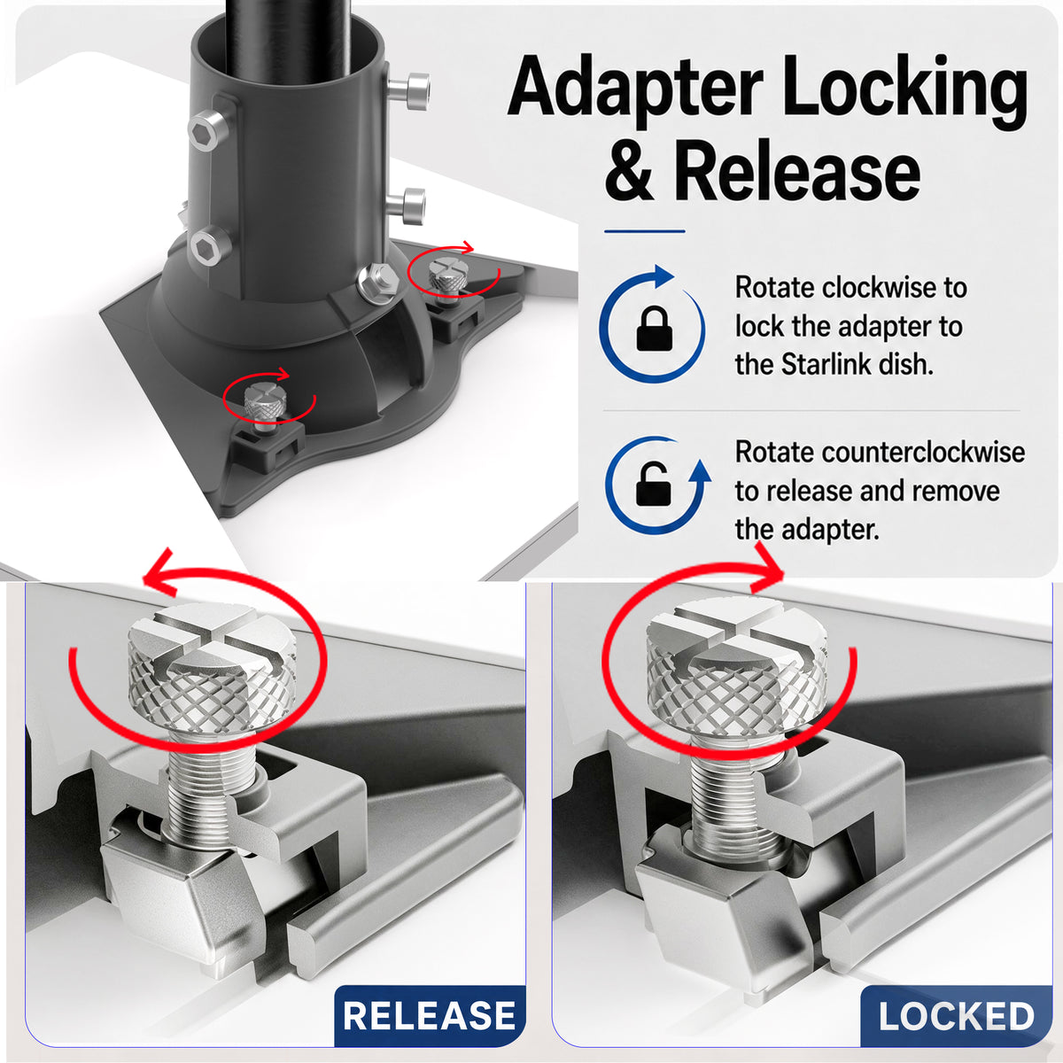 Starlink Mini Ball Joint Adapter – Black Aluminum Multi-Angle Mount for Poles Up to 2.0" / 50.5 mm