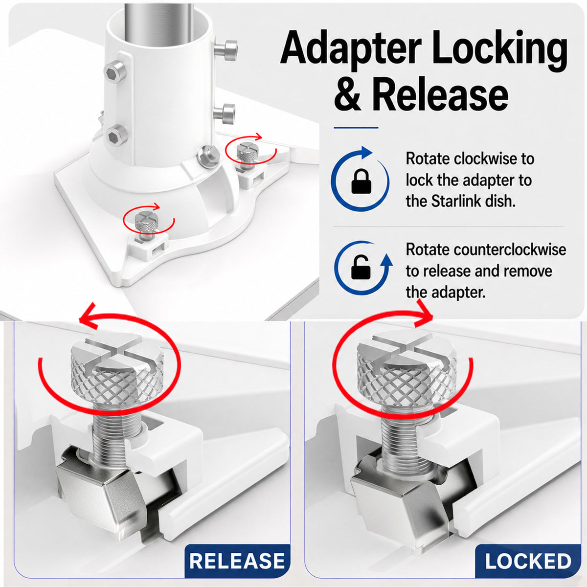 Starlink Mini Ball Joint Adapter – White Aluminum Multi-Angle Mount for Poles Up to 2.0" / 50.5 mm