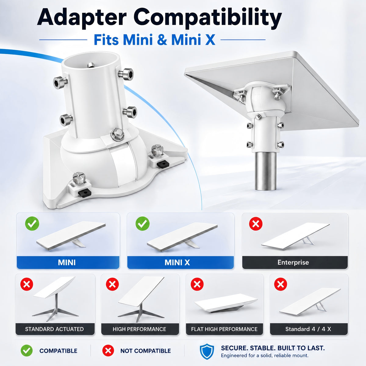 Starlink Mini Ball Joint Adapter – White Aluminum Multi-Angle Mount for Poles Up to 2.0" / 50.5 mm