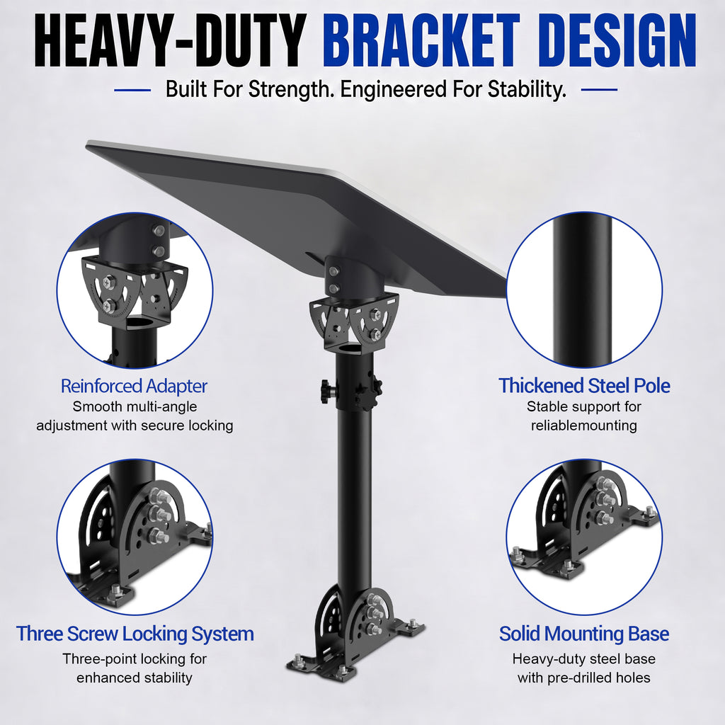 Starlink V5 / Gen 5 Roof Mount – 290 mm Adjustable Black Iron Pole, Works with Original V5 Pipe Adapter