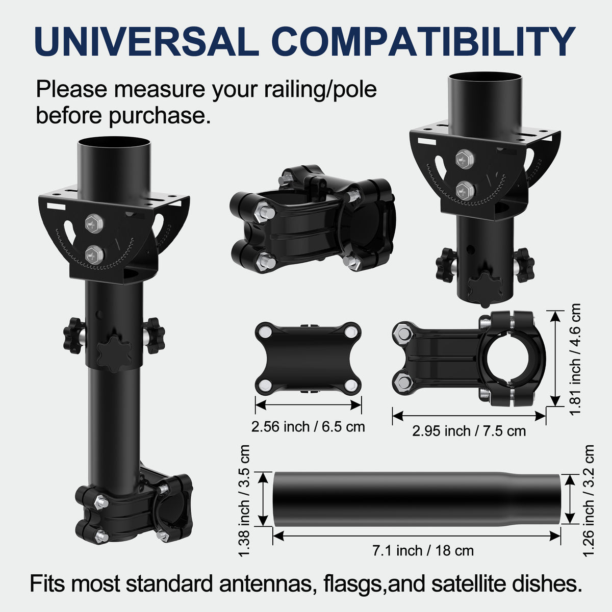 Starlink V5 / Gen 5 RV Ladder & Boat Rail Mount – 0.8–1.1" Clamp, Works with Original V5 Pipe Adapter