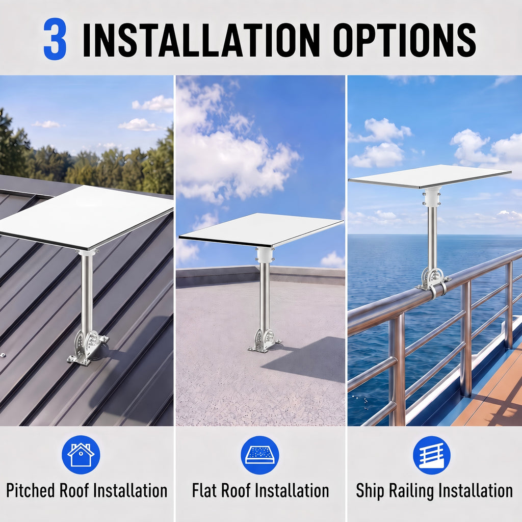 Starlink Gen 3 Roof Mount – 430 Stainless Steel Pole with White Multi-Angle Ball Joint Adapter