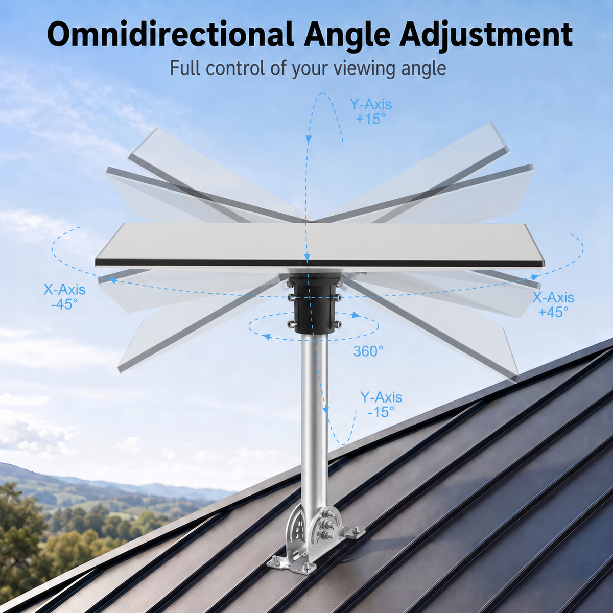 Starlink Gen 3 / Standard 4 / 4X / Enterprise Roof Mount – 430 Stainless Steel Pole with Black Aluminum Ball Joint Adapter